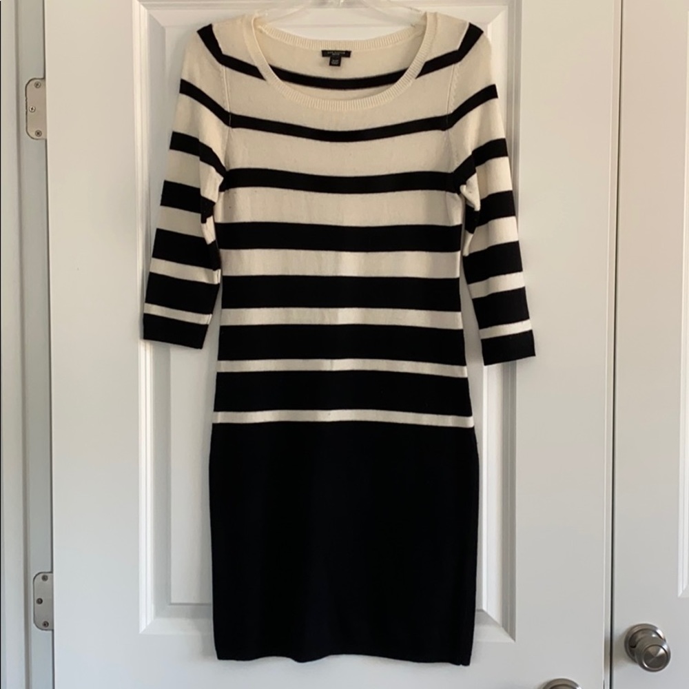 Ann Taylor black and cream stripe sweater dress